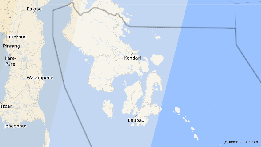A map of Sulawesi Tenggara, Indonesien, showing the path of the 3. Sep 2081 Totale Sonnenfinsternis