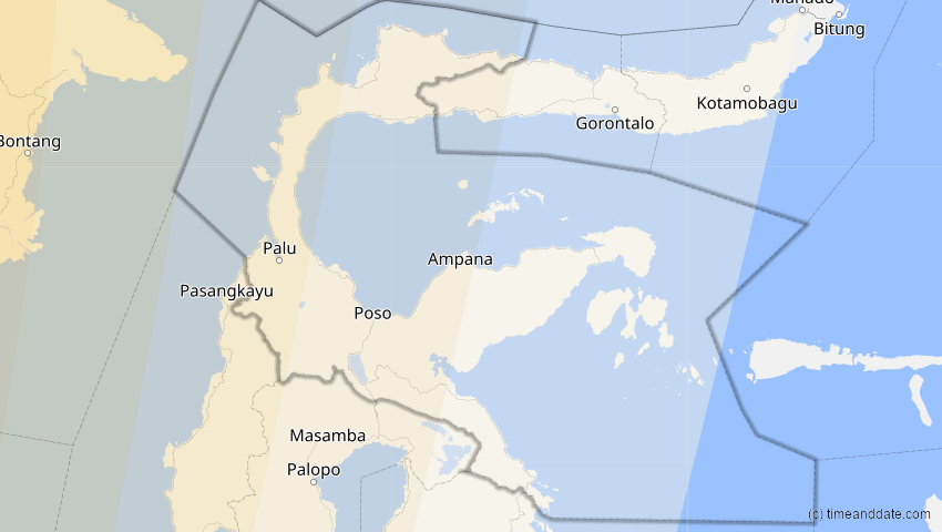 A map of Sulawesi Tengah, Indonesien, showing the path of the 3. Sep 2081 Totale Sonnenfinsternis