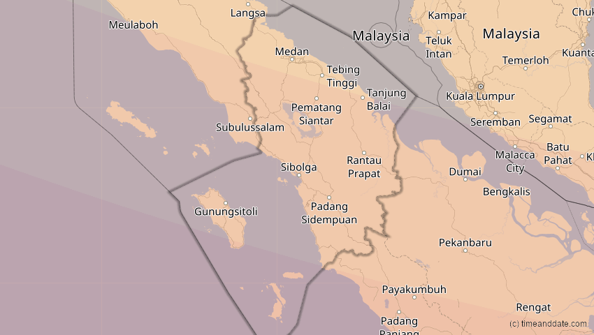 A map of Sumatera Utara, Indonesien, showing the path of the 3. Sep 2081 Totale Sonnenfinsternis