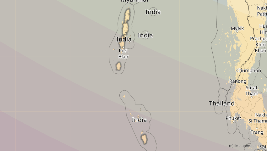 A map of Andamanen und Nikobaren, Indien, showing the path of the 3. Sep 2081 Totale Sonnenfinsternis