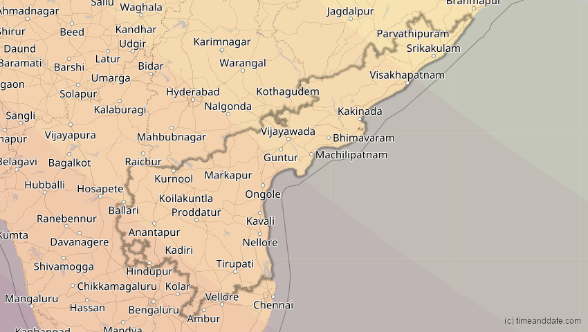 A map of Andhra Pradesh, Indien, showing the path of the 3. Sep 2081 Totale Sonnenfinsternis