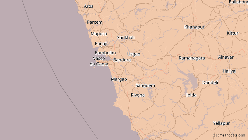 A map of Goa, Indien, showing the path of the 3. Sep 2081 Totale Sonnenfinsternis