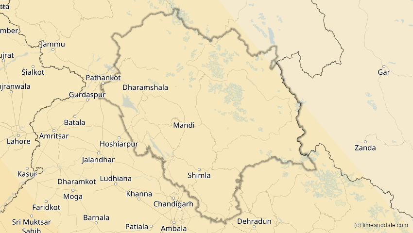 A map of Himachal Pradesh, Indien, showing the path of the 3. Sep 2081 Totale Sonnenfinsternis