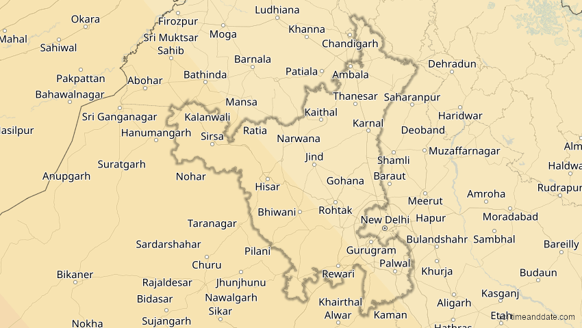 A map of Haryana, Indien, showing the path of the 3. Sep 2081 Totale Sonnenfinsternis