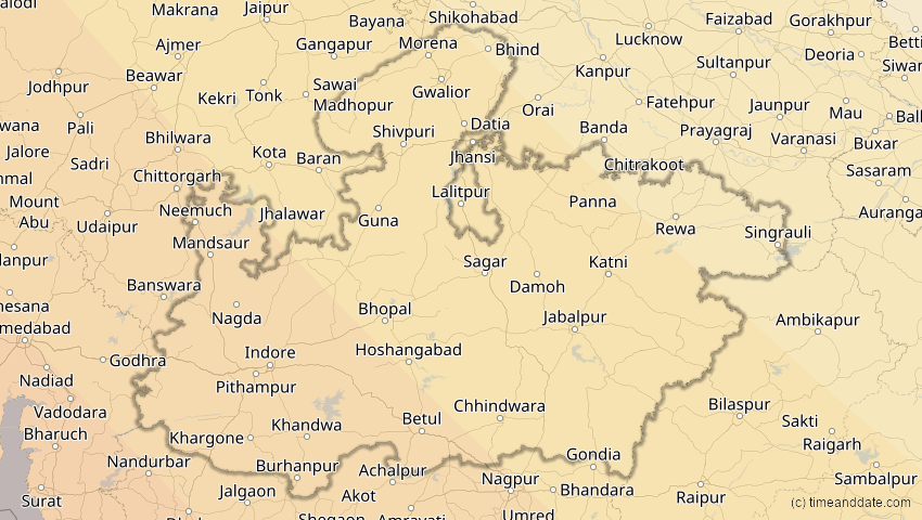 A map of Madhya Pradesh, Indien, showing the path of the 3. Sep 2081 Totale Sonnenfinsternis