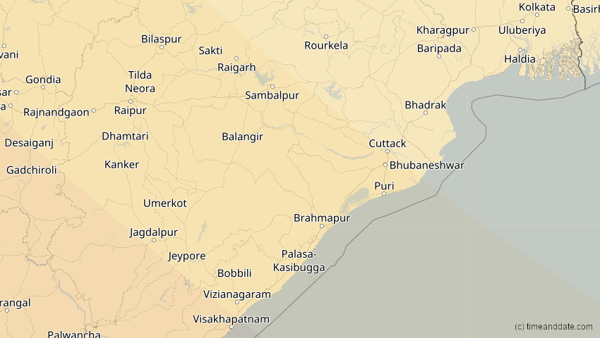 A map of Odisha, Indien, showing the path of the 3. Sep 2081 Totale Sonnenfinsternis