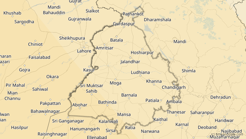 A map of Punjab, Indien, showing the path of the 3. Sep 2081 Totale Sonnenfinsternis