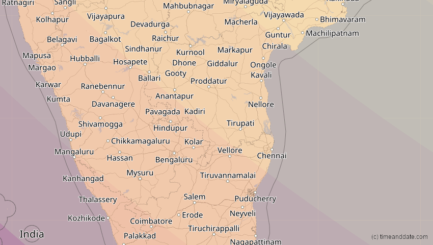 A map of Pondicherry, Indien, showing the path of the 3. Sep 2081 Totale Sonnenfinsternis