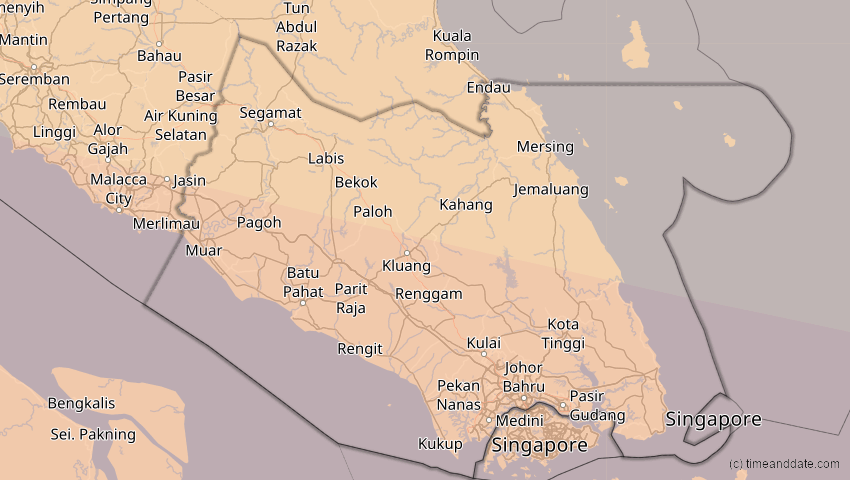 A map of Johor, Malaysia, showing the path of the 3. Sep 2081 Totale Sonnenfinsternis
