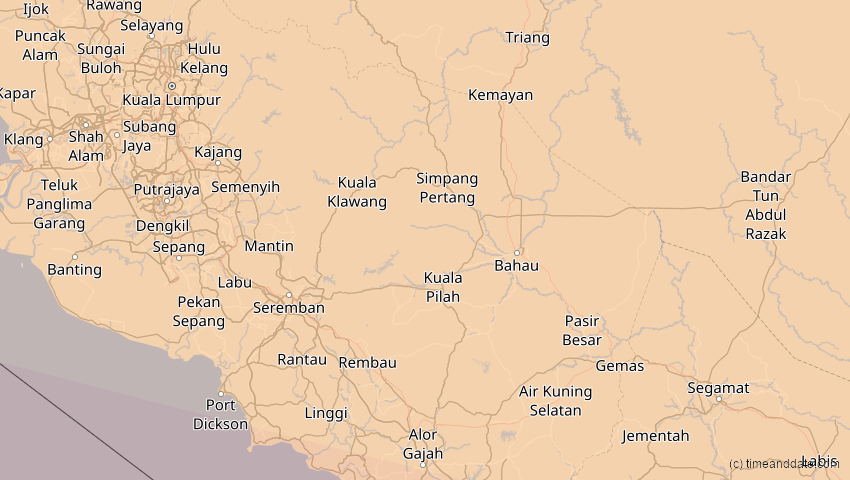 A map of Negeri Sembilan, Malaysia, showing the path of the 3. Sep 2081 Totale Sonnenfinsternis