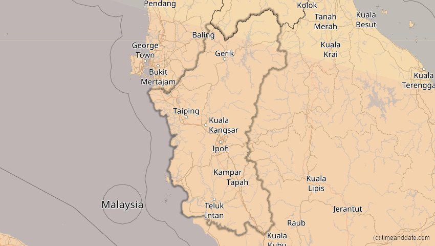 A map of Perak, Malaysia, showing the path of the 3. Sep 2081 Totale Sonnenfinsternis