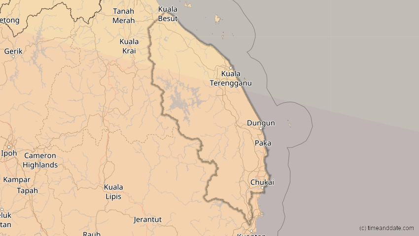 A map of Terengganu, Malaysia, showing the path of the 3. Sep 2081 Totale Sonnenfinsternis
