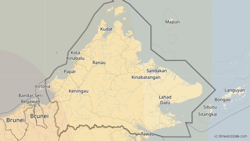 A map of Sabah, Malaysia, showing the path of the 3. Sep 2081 Totale Sonnenfinsternis