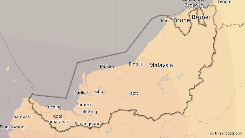 A map of Sarawak, Malaysia, showing the path of the 3. Sep 2081 Totale Sonnenfinsternis