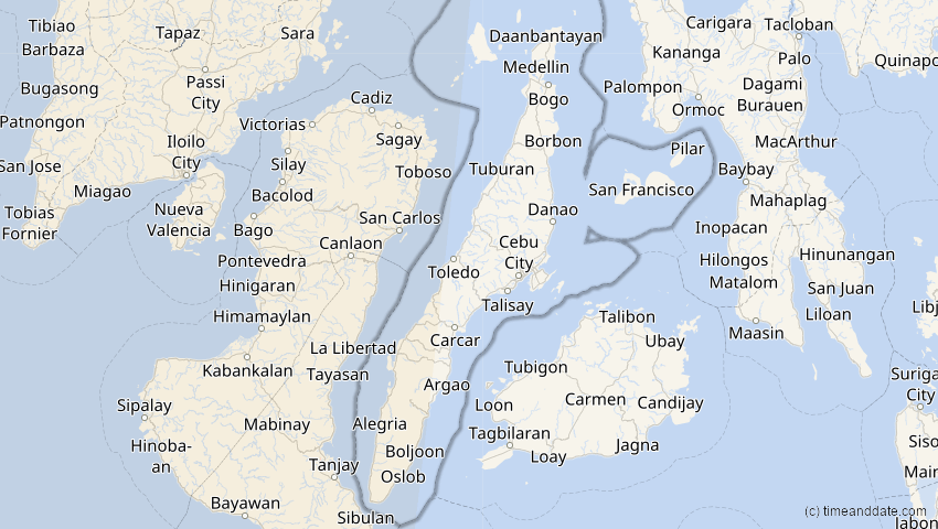 A map of Cebu, Philippinen, showing the path of the 3. Sep 2081 Totale Sonnenfinsternis
