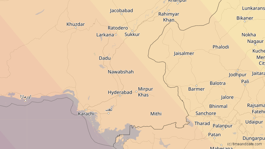A map of Sindh, Pakistan, showing the path of the 3. Sep 2081 Totale Sonnenfinsternis