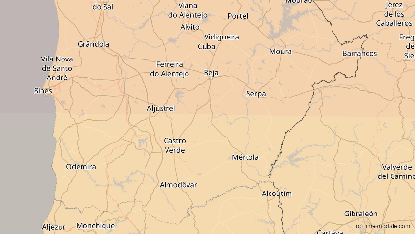 A map of Beja, Portugal, showing the path of the 3. Sep 2081 Totale Sonnenfinsternis