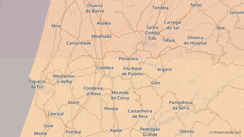 A map of Coimbra, Portugal, showing the path of the 3. Sep 2081 Totale Sonnenfinsternis