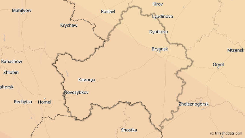 A map of Brjansk, Russland, showing the path of the 3. Sep 2081 Totale Sonnenfinsternis