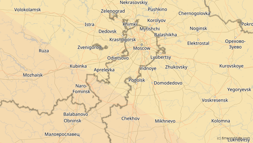 A map of Moskau, Russland, showing the path of the 3. Sep 2081 Totale Sonnenfinsternis