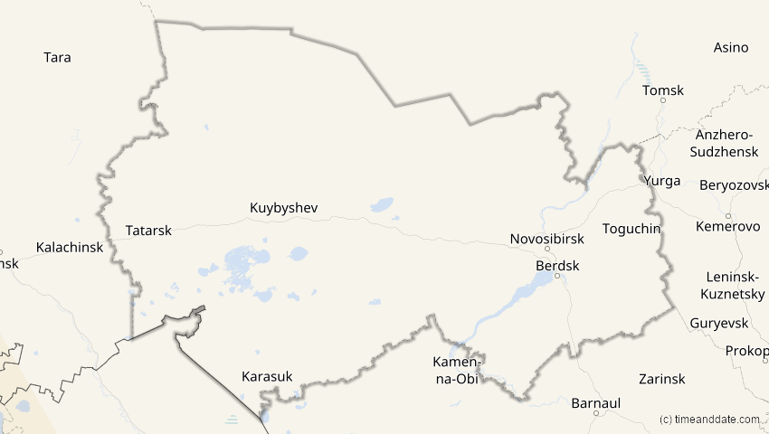 A map of Nowosibirsk, Russland, showing the path of the 3. Sep 2081 Totale Sonnenfinsternis
