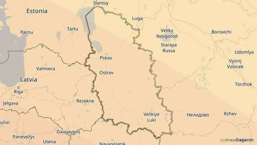 A map of Pskow, Russland, showing the path of the 3. Sep 2081 Totale Sonnenfinsternis