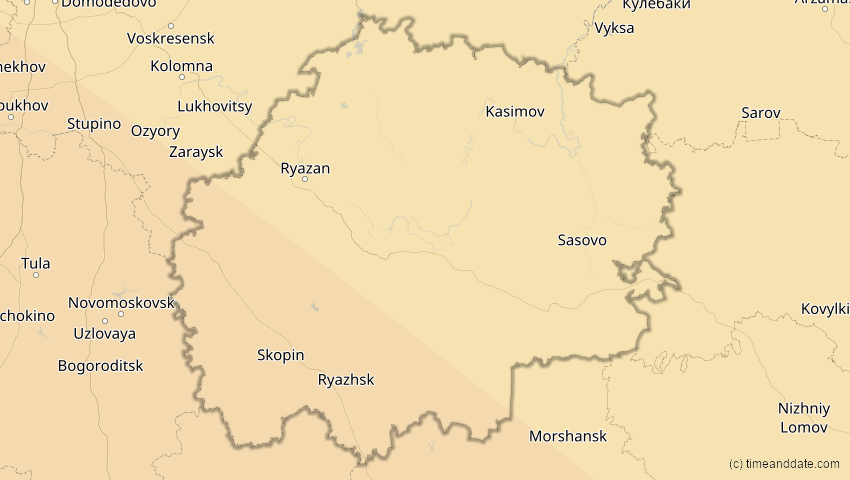 A map of Rjasan, Russland, showing the path of the 3. Sep 2081 Totale Sonnenfinsternis