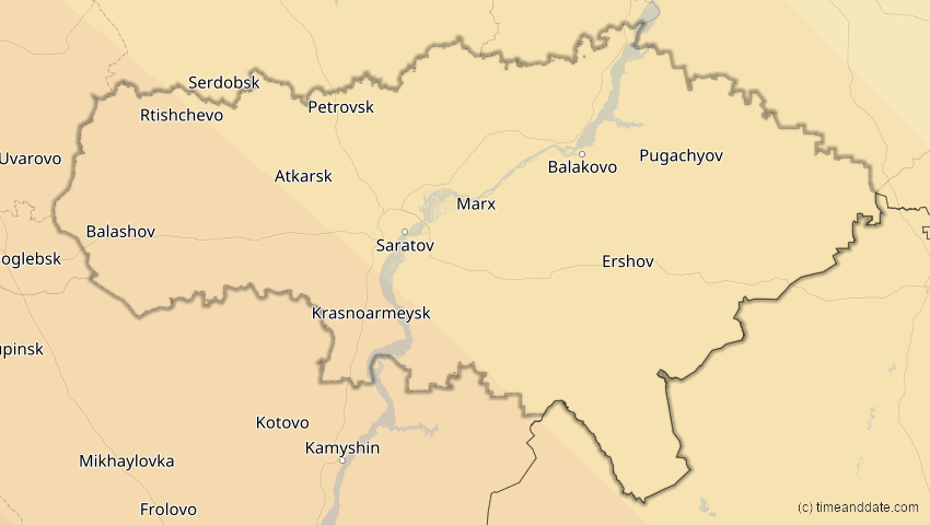 A map of Saratow, Russland, showing the path of the 3. Sep 2081 Totale Sonnenfinsternis