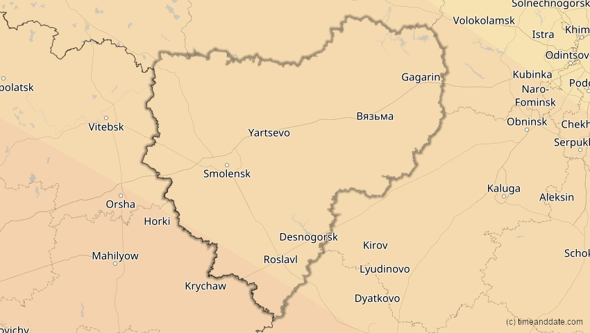 A map of Smolensk, Russland, showing the path of the 3. Sep 2081 Totale Sonnenfinsternis