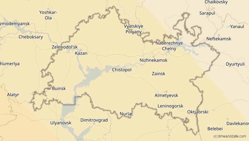 A map of Tatarstan, Russland, showing the path of the 3. Sep 2081 Totale Sonnenfinsternis