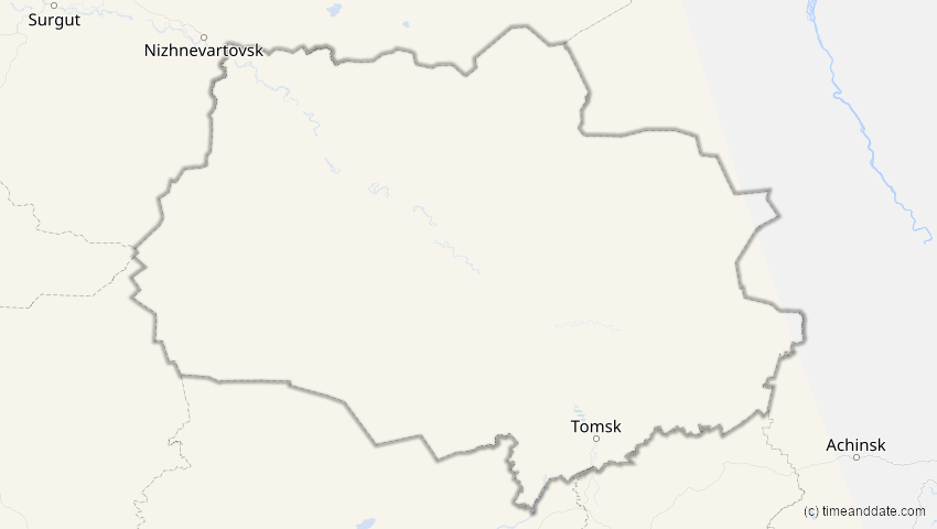 A map of Tomsk, Russland, showing the path of the 3. Sep 2081 Totale Sonnenfinsternis