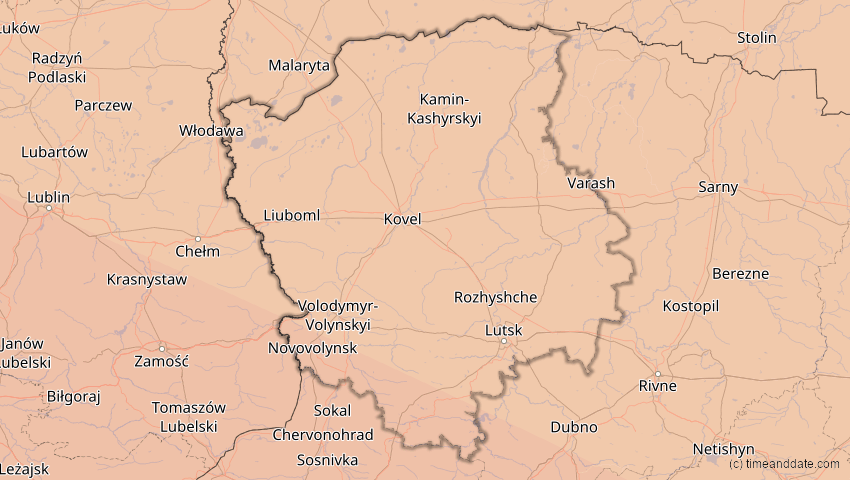 A map of Wolhynien, Ukraine, showing the path of the 3. Sep 2081 Totale Sonnenfinsternis