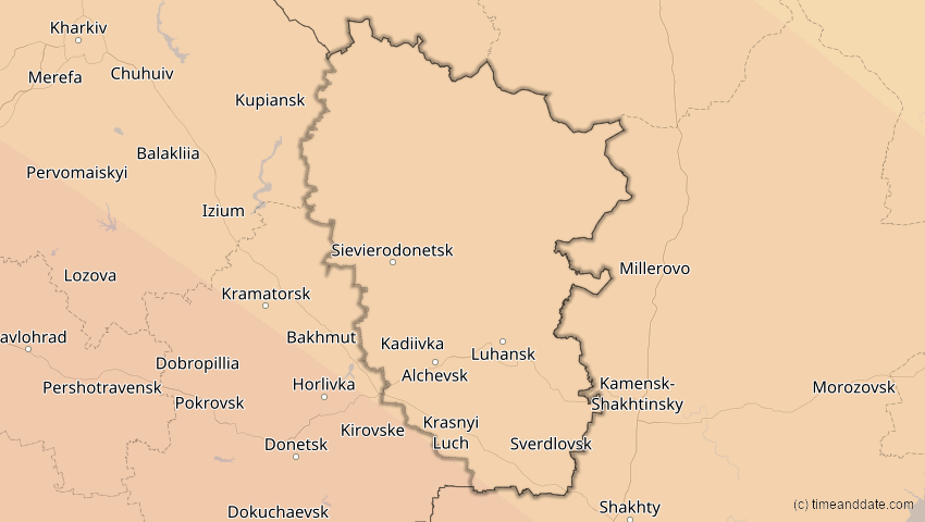 A map of Luhansk, Ukraine, showing the path of the 3. Sep 2081 Totale Sonnenfinsternis
