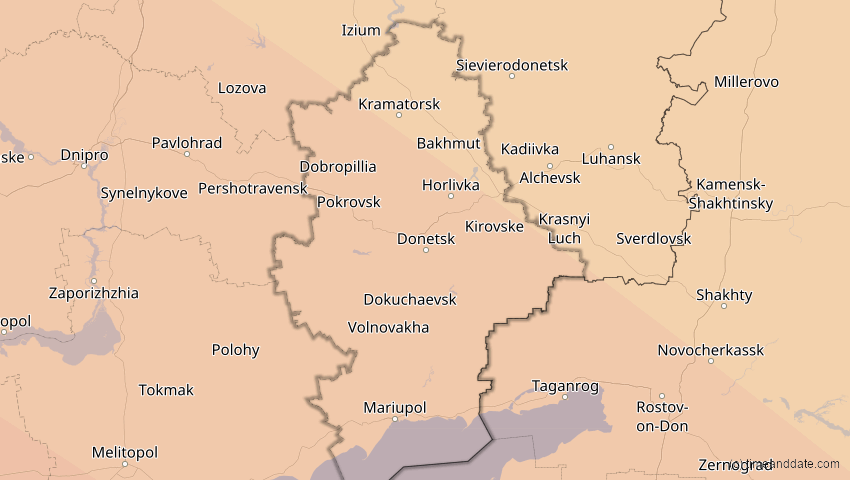 A map of Donezk, Ukraine, showing the path of the 3. Sep 2081 Totale Sonnenfinsternis