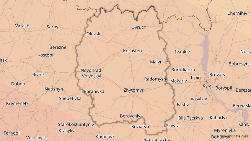 A map of Schytomyr, Ukraine, showing the path of the 3. Sep 2081 Totale Sonnenfinsternis