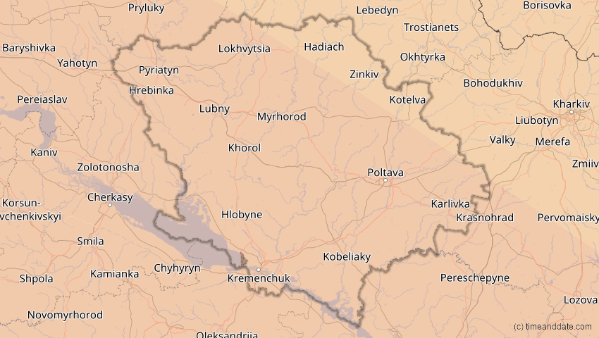 A map of Poltawa, Ukraine, showing the path of the 3. Sep 2081 Totale Sonnenfinsternis
