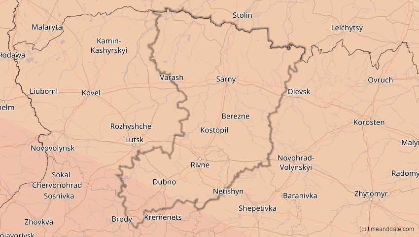 A map of Riwne, Ukraine, showing the path of the 3. Sep 2081 Totale Sonnenfinsternis