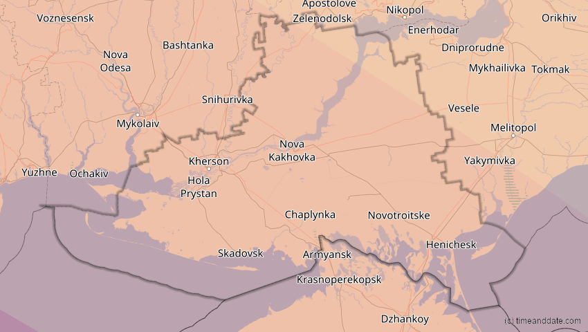 A map of Cherson, Ukraine, showing the path of the 3. Sep 2081 Totale Sonnenfinsternis
