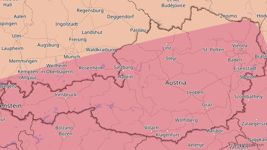 A map of Österreich, showing the path of the 27. Feb 2082 Ringförmige Sonnenfinsternis