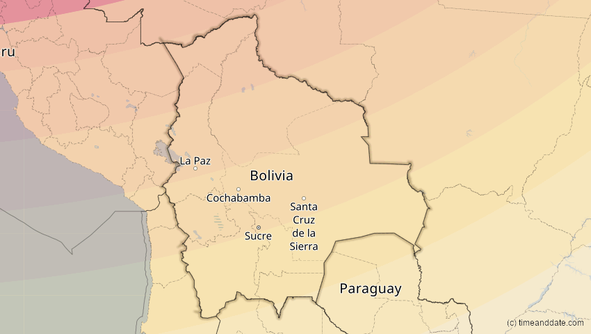 A map of Bolivien, showing the path of the 27. Feb 2082 Ringförmige Sonnenfinsternis