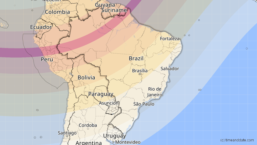 A map of Brasilien, showing the path of the 27. Feb 2082 Ringförmige Sonnenfinsternis