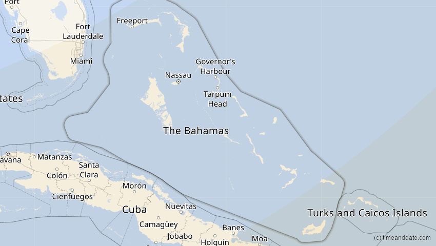 A map of Bahamas, showing the path of the 27. Feb 2082 Ringförmige Sonnenfinsternis