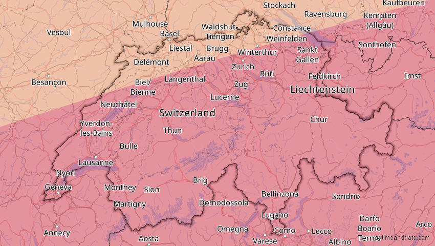 A map of Schweiz, showing the path of the 27. Feb 2082 Ringförmige Sonnenfinsternis