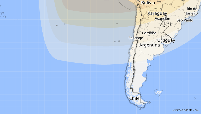 A map of Chile, showing the path of the 27. Feb 2082 Ringförmige Sonnenfinsternis