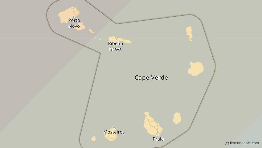 A map of Cabo Verde, showing the path of the 27. Feb 2082 Ringförmige Sonnenfinsternis