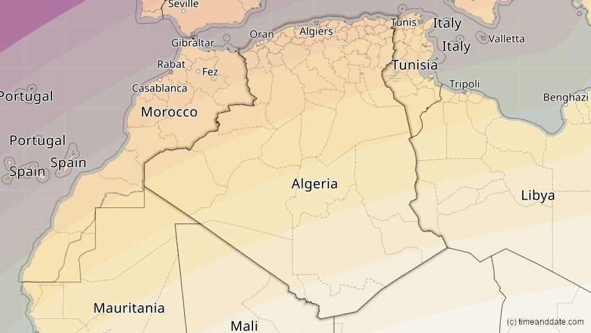 A map of Algerien, showing the path of the 27. Feb 2082 Ringförmige Sonnenfinsternis