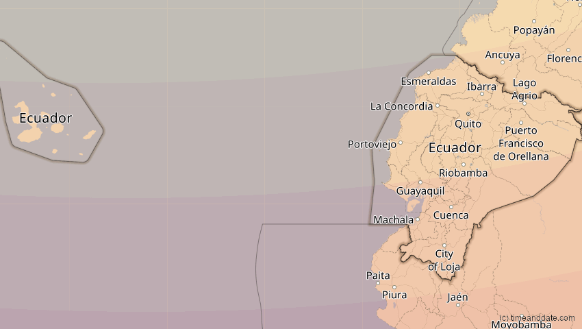 A map of Ecuador, showing the path of the 27. Feb 2082 Ringförmige Sonnenfinsternis