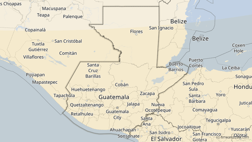 A map of Guatemala, showing the path of the 27. Feb 2082 Ringförmige Sonnenfinsternis