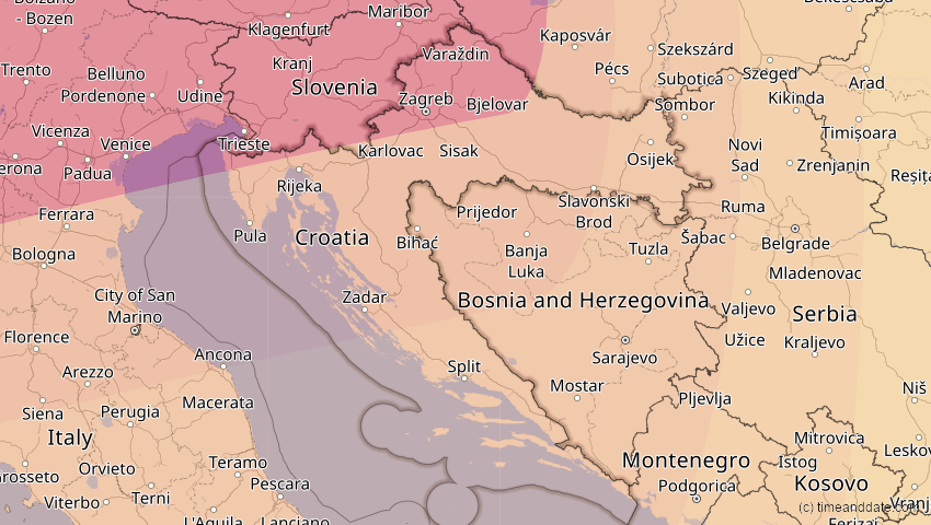 A map of Kroatien, showing the path of the 27. Feb 2082 Ringförmige Sonnenfinsternis