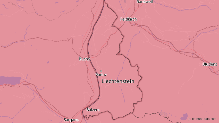 A map of Liechtenstein, showing the path of the 27. Feb 2082 Ringförmige Sonnenfinsternis